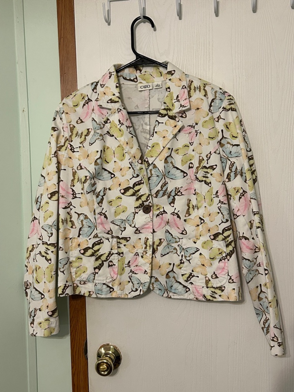 Cato White Cropped Jacket with Pastel Butterfly Print Size Large